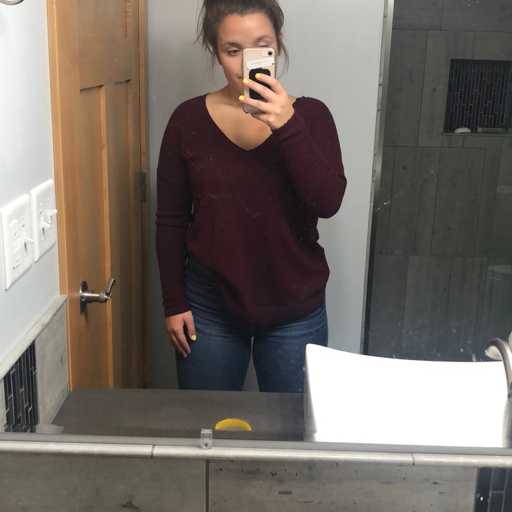 Red long sleeve knit v- neck